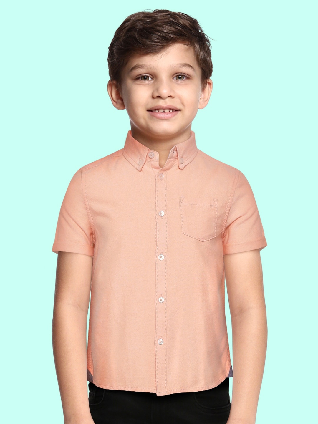 

Marks & Spencer Boys Peach-Coloured Pure Cotton Solid Casual Shirt