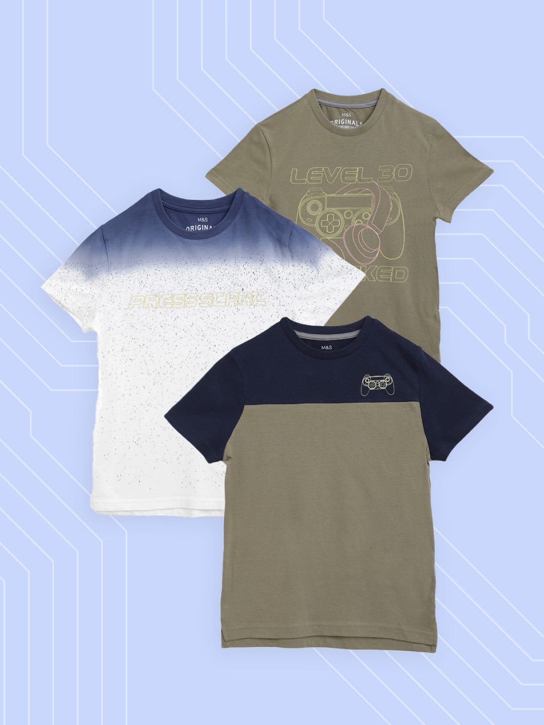 

Marks & Spencer Boys Pack of 3 Pure Cotton T-shirts, Olive