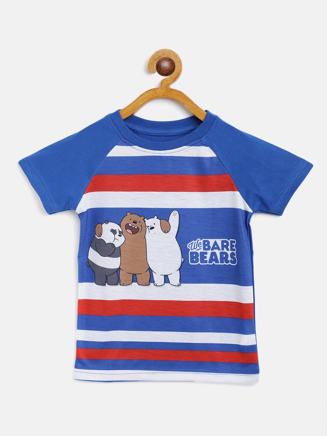 

Eteenz Boys Blue & White Striped with We Bare Bear Print T-shirt