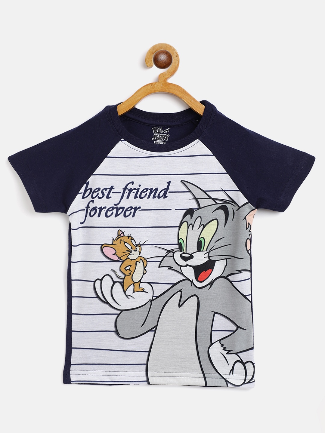 

Eteenz Boys White & Navy Blue Pure Cotton Tom & Jerry Print T-shirt