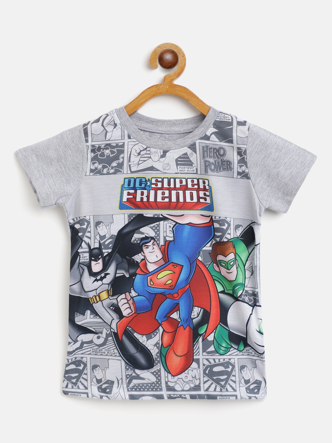 

Eteenz Boys Grey Melange & Red Superman Printed T-shirt