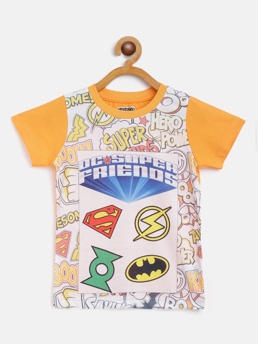 

Eteenz Boys Orange & Yellow Cotton Super Friends Superman Print T-shirt