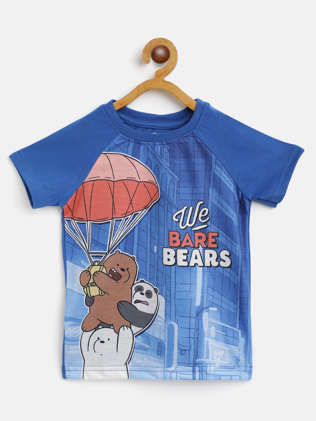 

Eteenz Boys Blue & Red Cotton We Bare Bears Print T-shirt