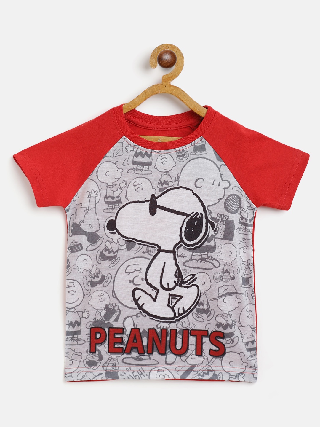

Eteenz Boys Red & Grey Snoopy Printed T-shirt