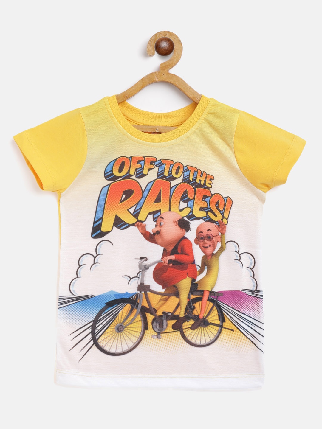 

Eteenz Boys Yellow & White Motu Patlu Printed T-shirt