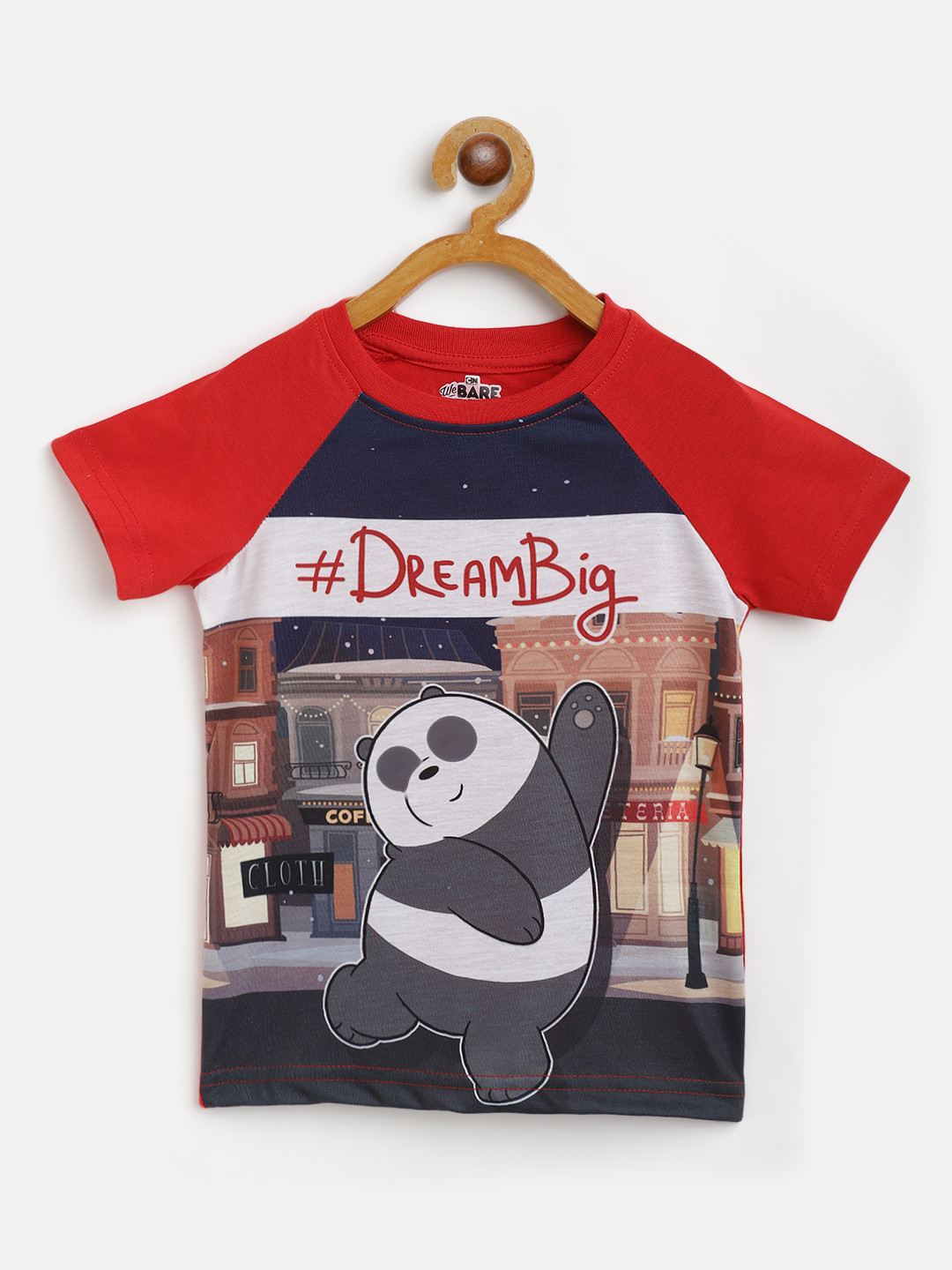

Eteenz Boys Red & Charcoal Grey Panda Printed T-shirt