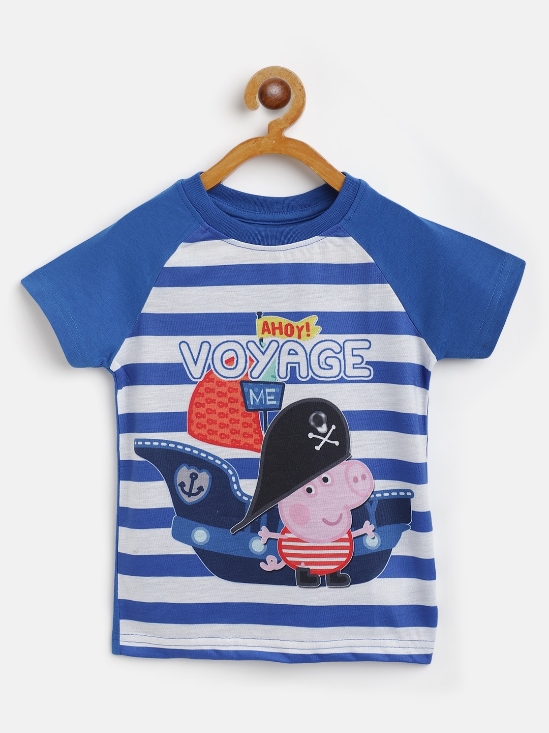 

Eteenz Boys Blue & White Striped & Peppa Pig Print Cotton T-shirt