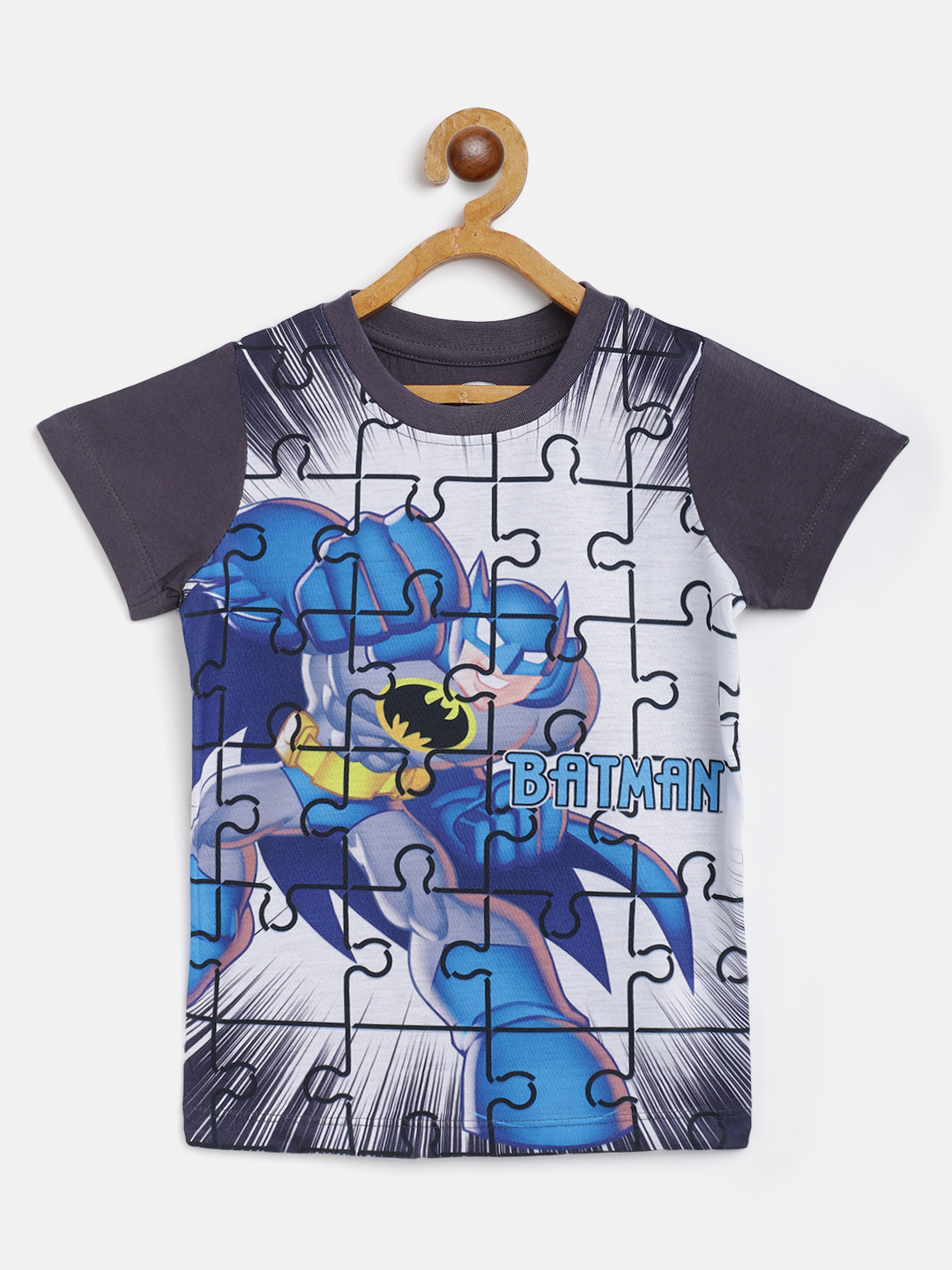 

Eteenz Boys Grey & Blue Batman Printed Cotton T-shirt
