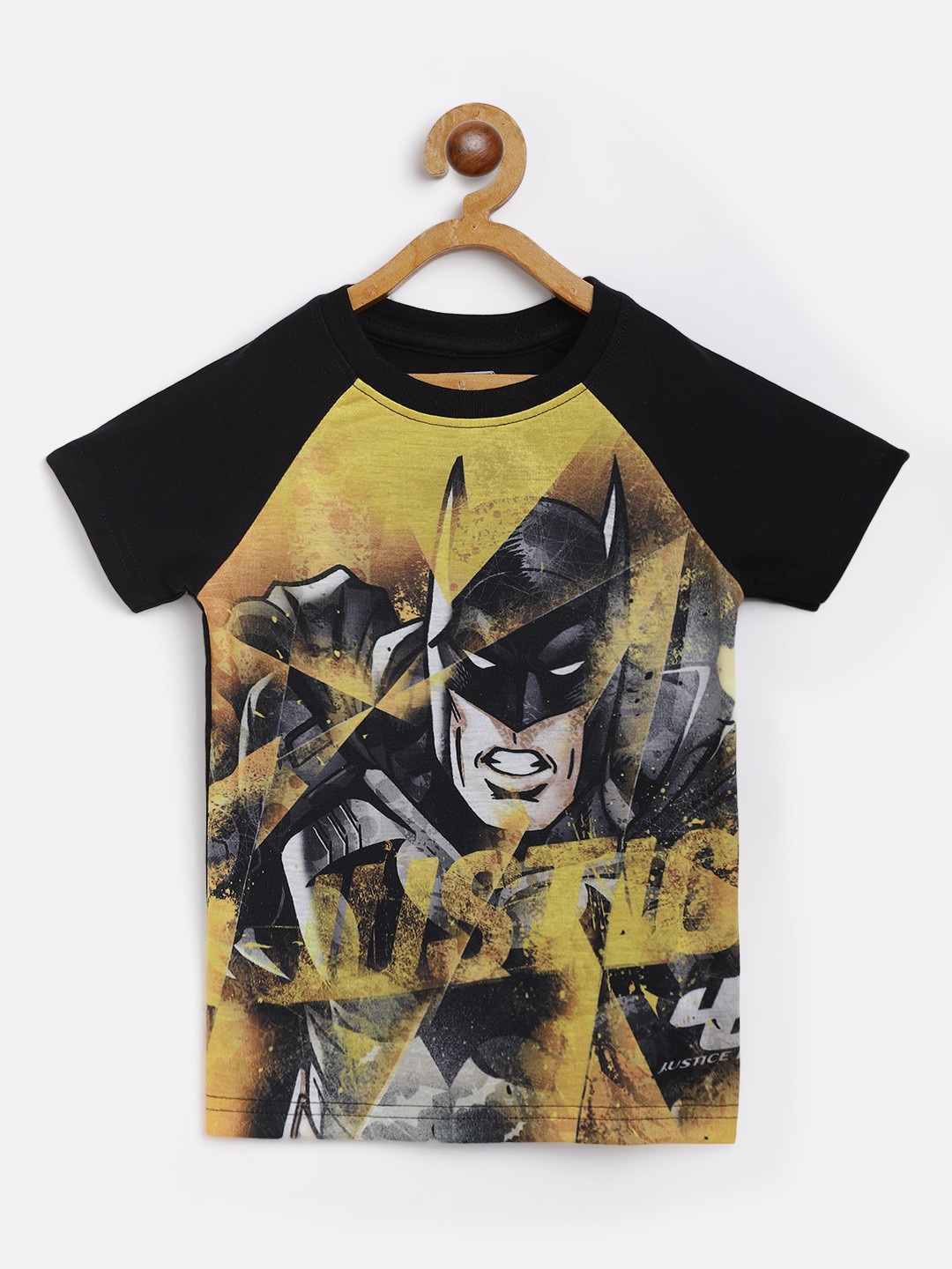 

Eteenz Boys Mustard Yellow & Black Batman Printed Cotton T-shirt