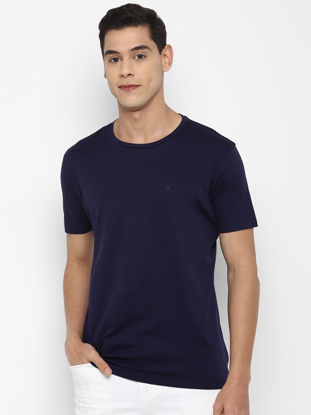

Allen Solly Men Navy Blue Pure Cotton T-shirt