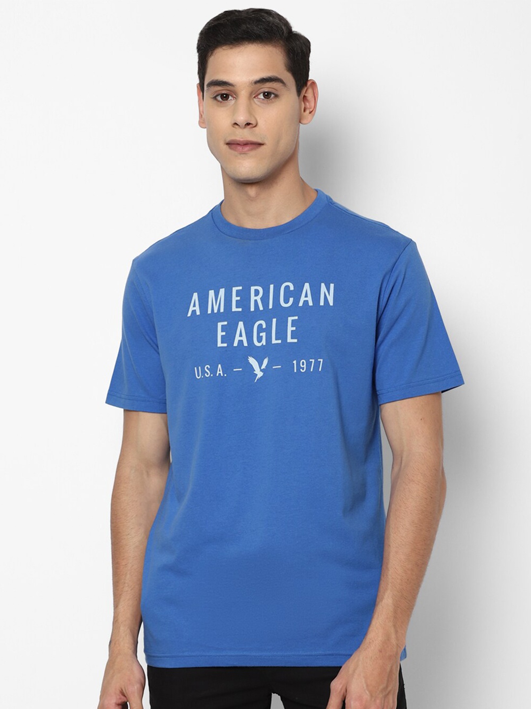 

AMERICAN EAGLE OUTFITTERS Men Blue Printed Pure Cotton T-shirt