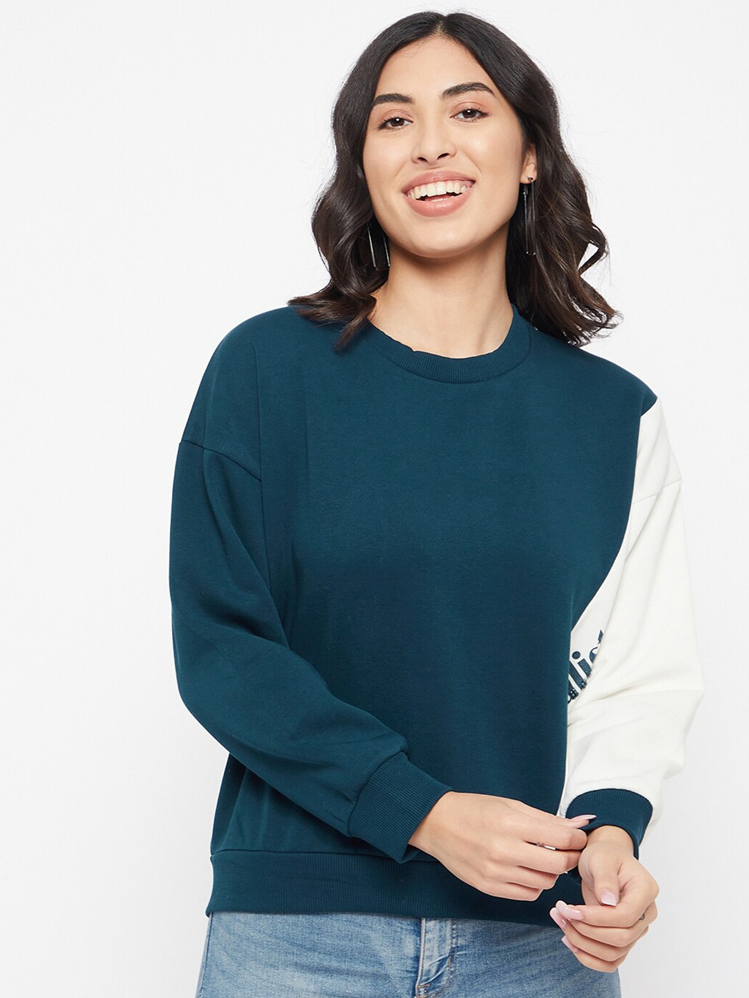 

Duke Women Navy Blue & White Colourblocked Sweatshirt