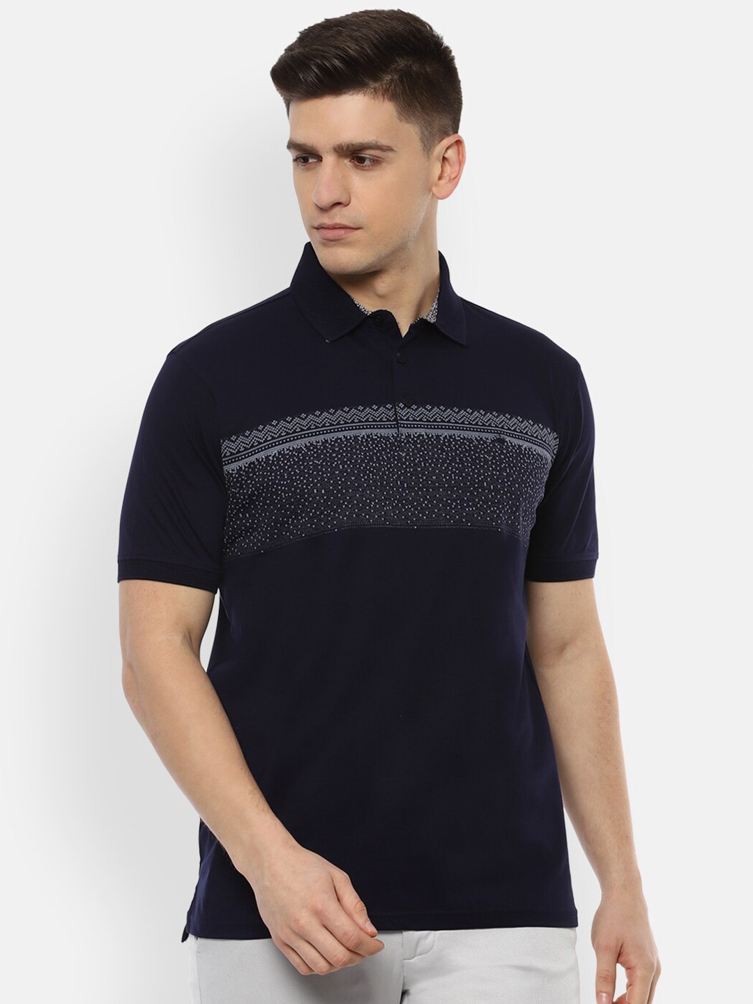 

Louis Philippe Men Navy Blue Polo Collar Pure Cotton T-shirt