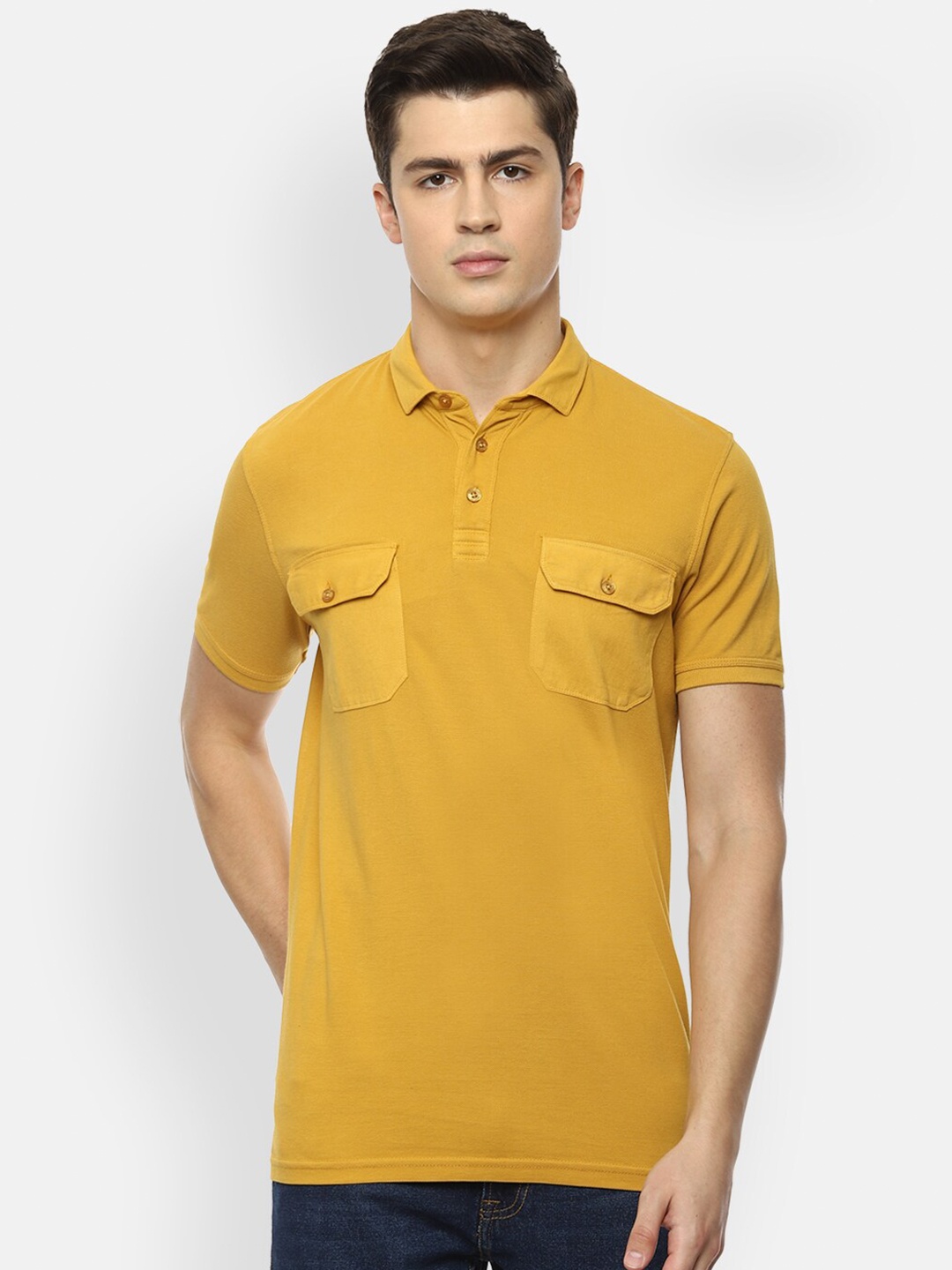 

Louis Philippe Jeans Men Yellow Polo Collar Slim Fit Pure Cotton T-shirt