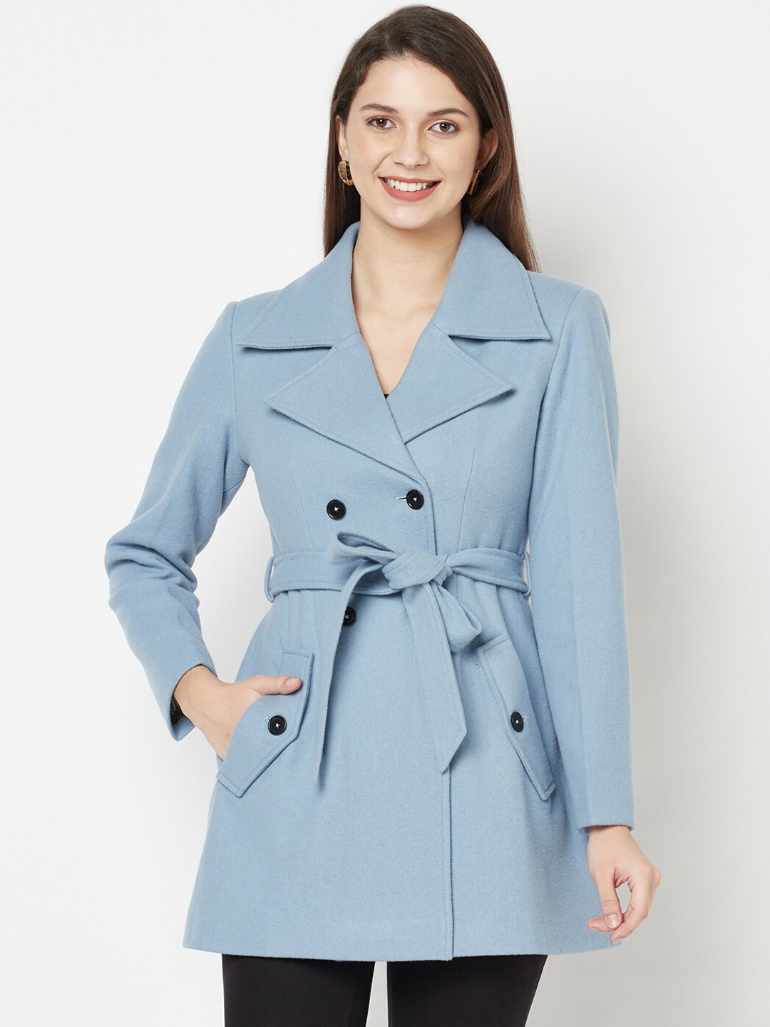

Owncraft Women Blue Solid Pea Coat