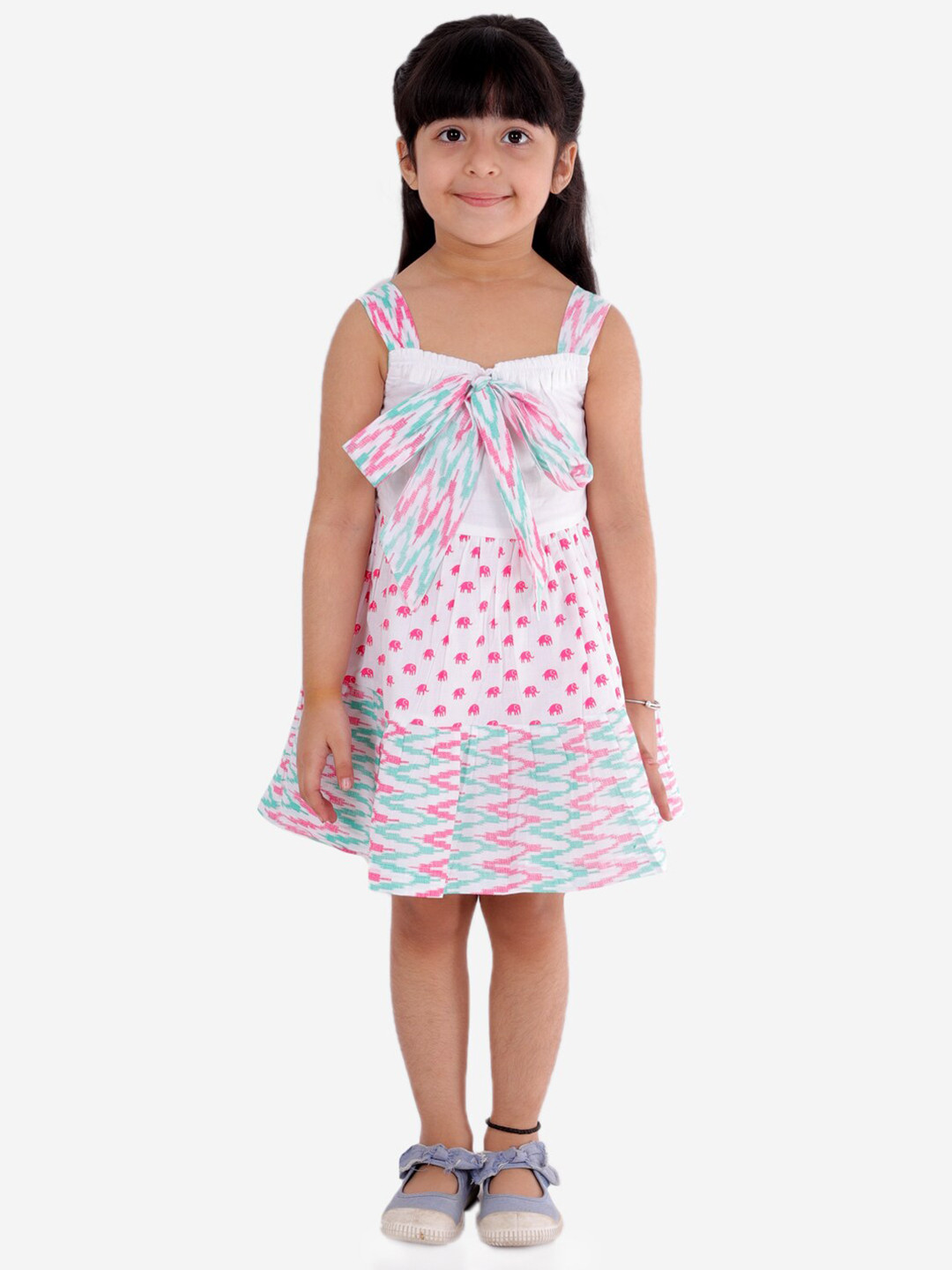 

LIL DRAMA Pink & White Cotton A-Line Dress