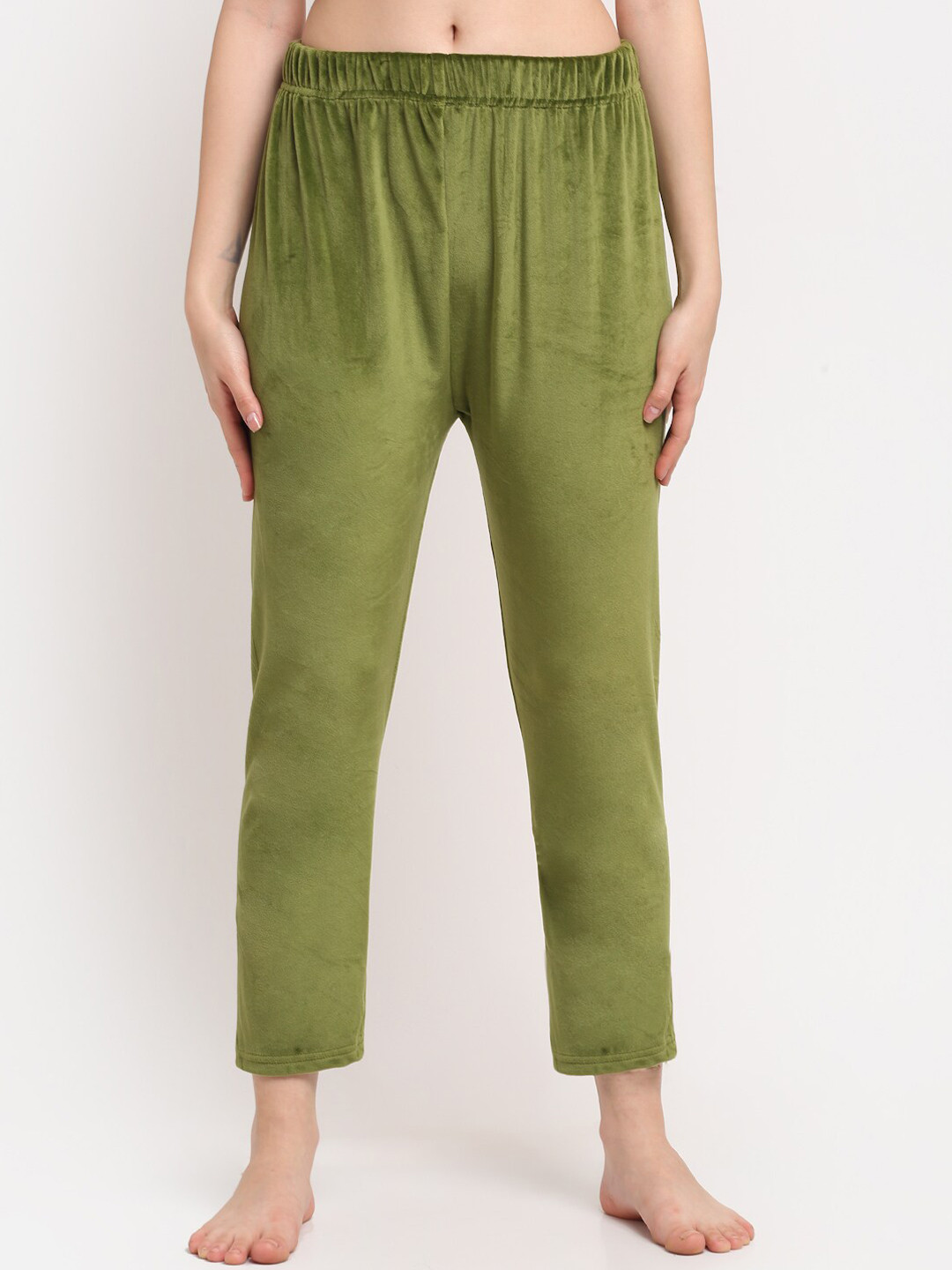 

TAG 7 Women Olive Green Solid Lounge Pants