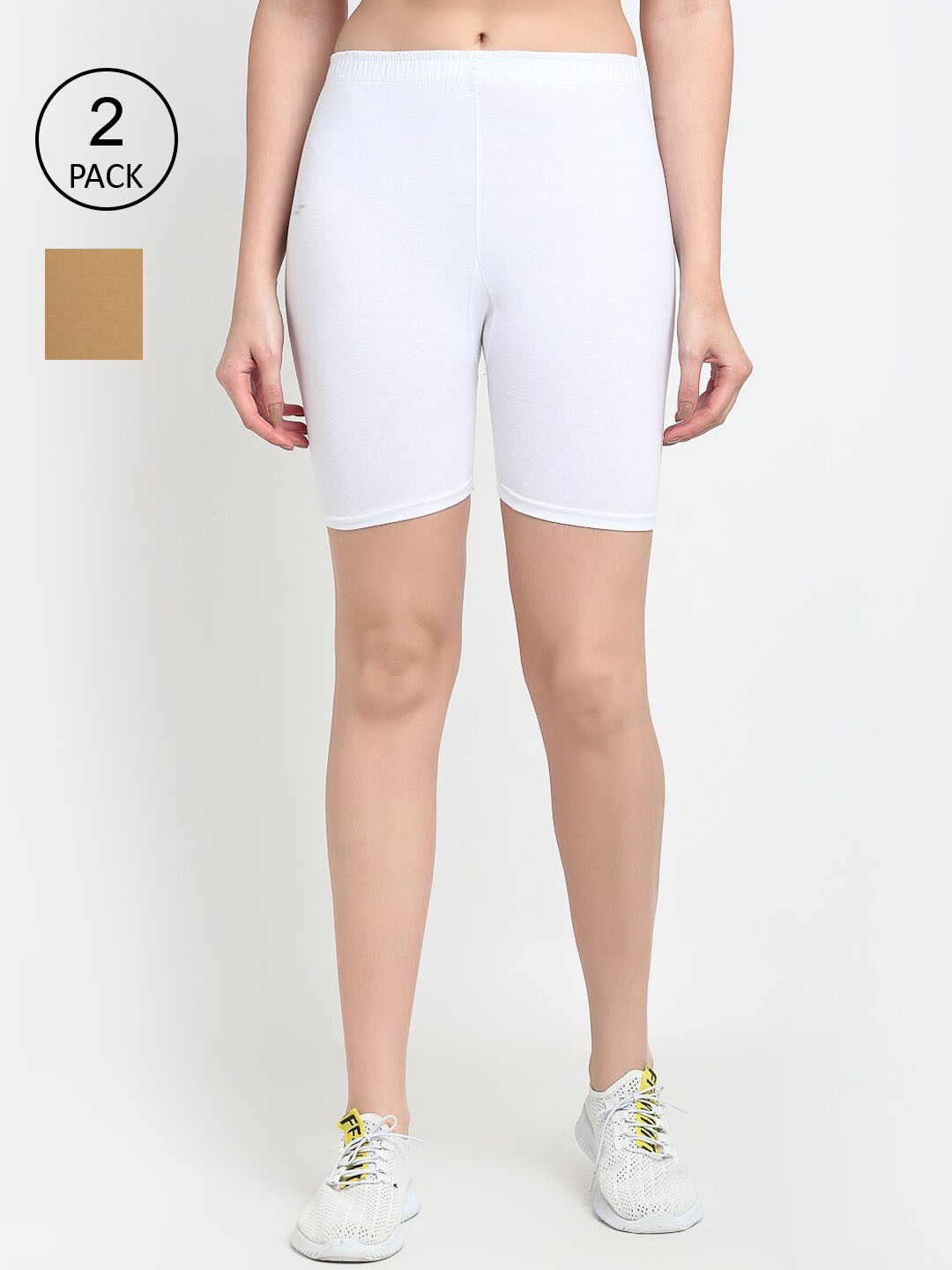 GRACIT Women White Biker Shorts