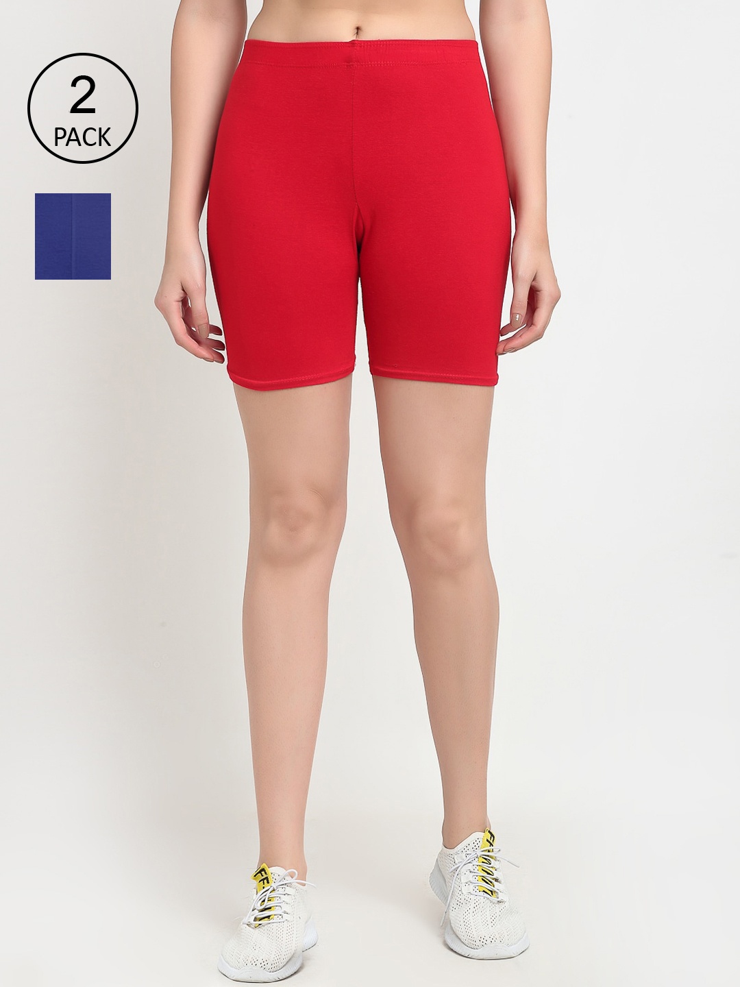 

GRACIT Women Red & Blue Pack of 2 Biker Shorts