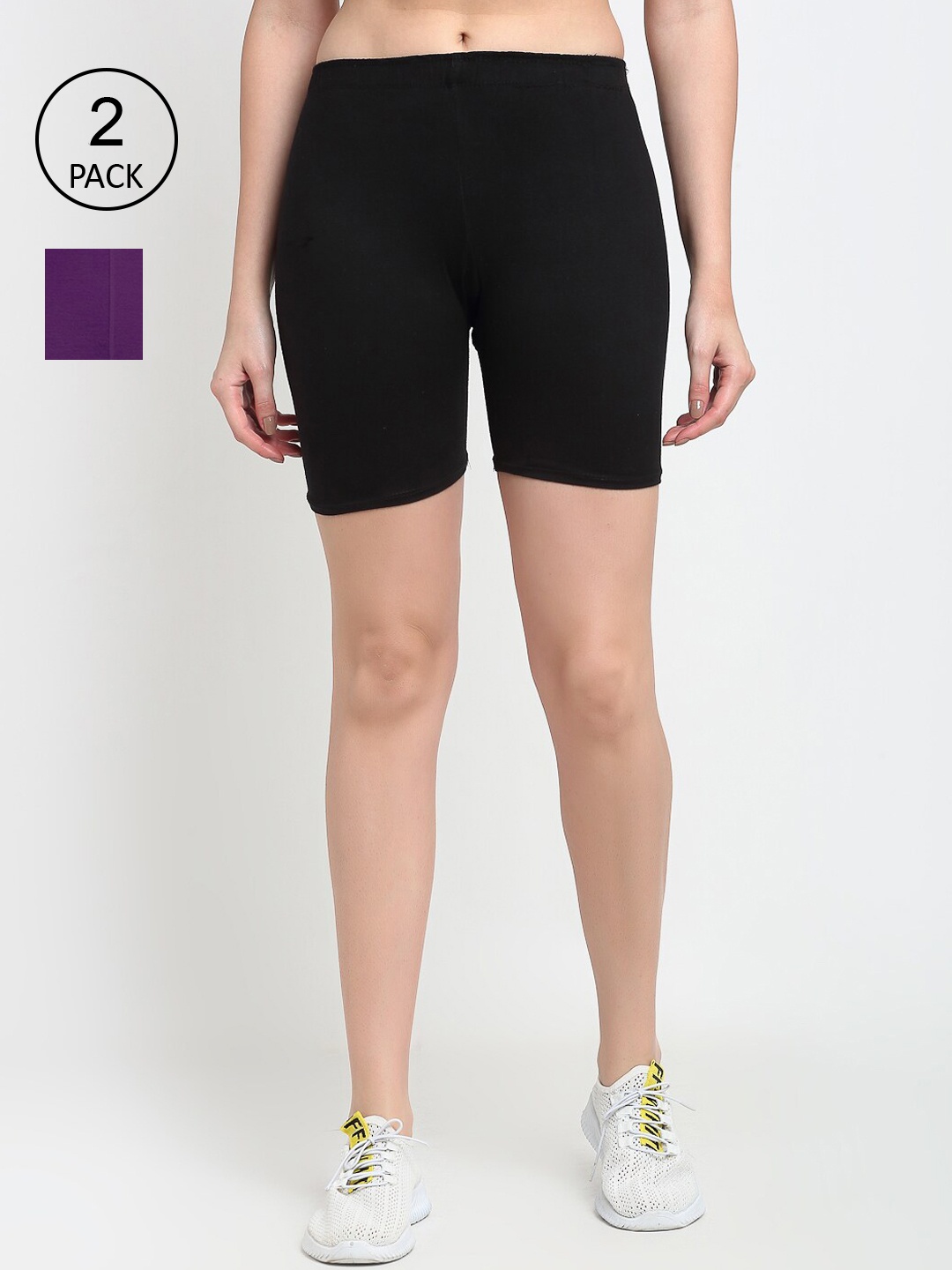 

GRACIT Women Black & Purple Pack of 2 Biker Shorts