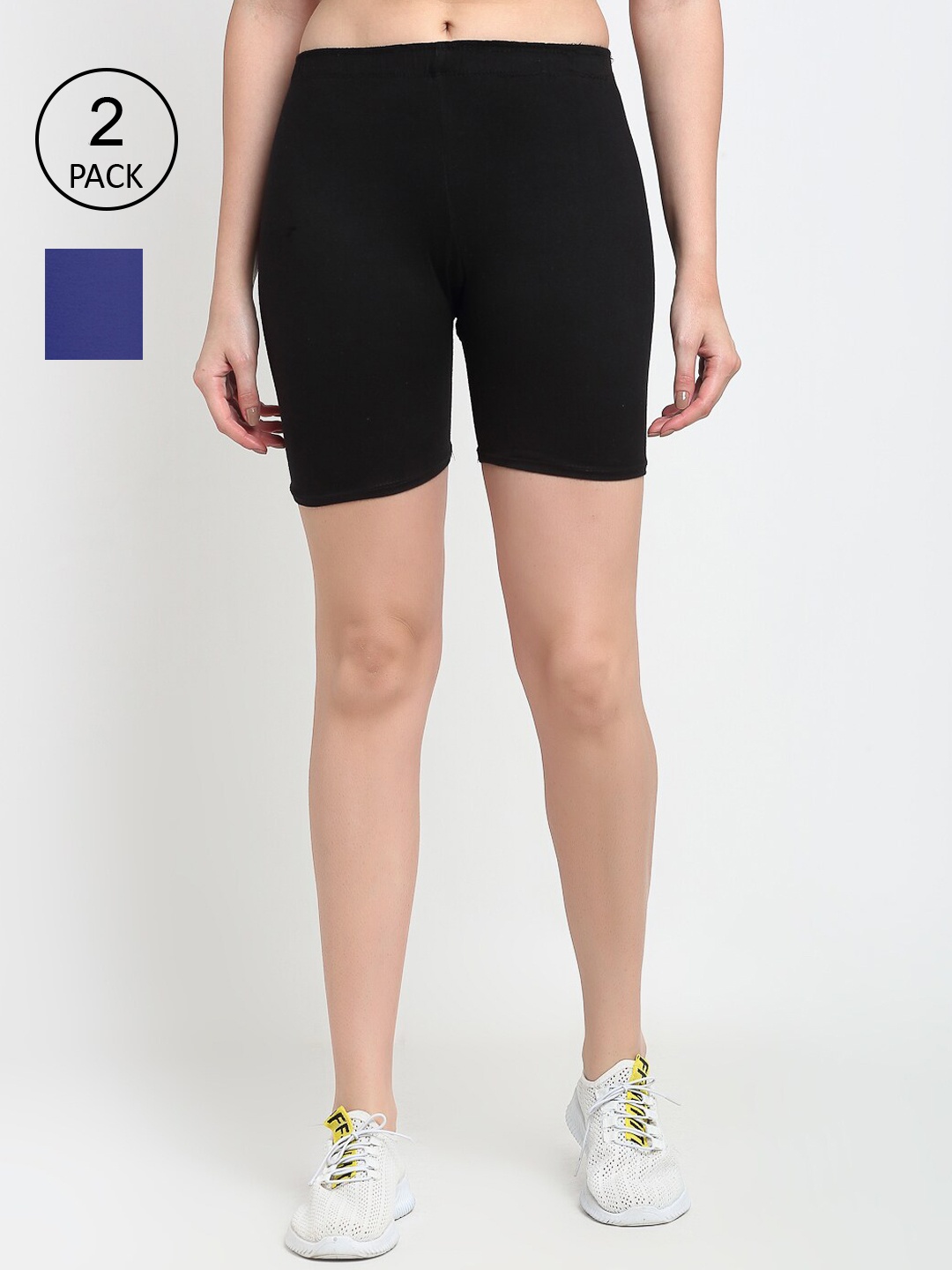 

GRACIT Women Black & Blue Pack of 2 Biker Shorts