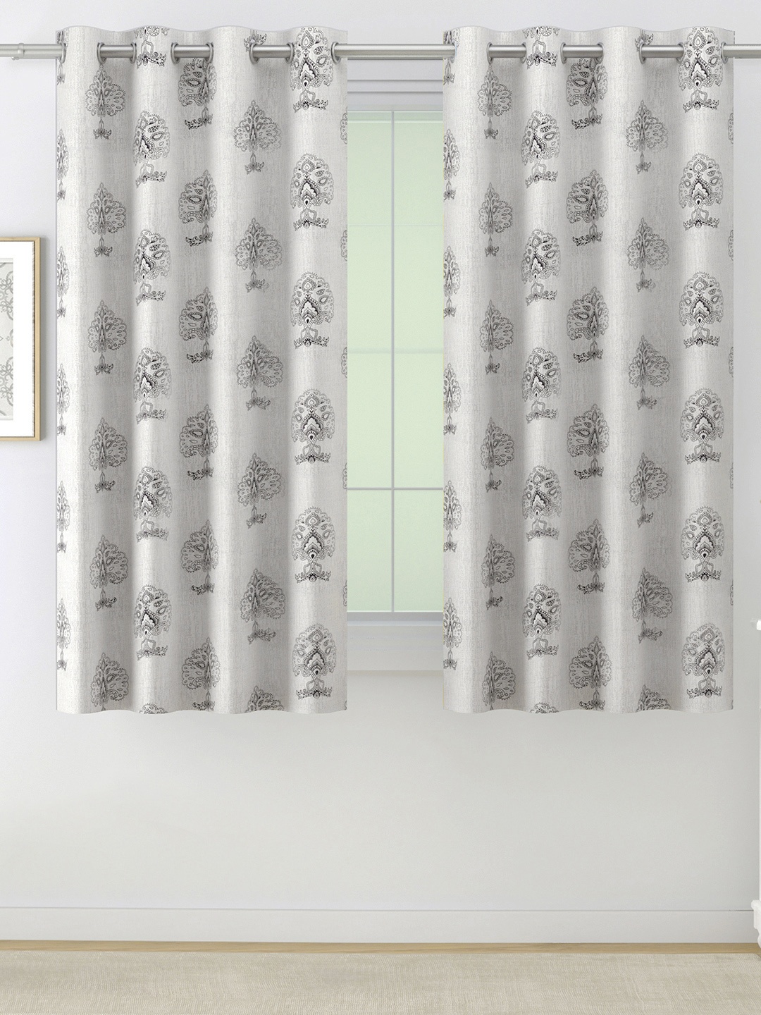 

SWAYAM Off-White & Black Set of 2 Ethnic Motifs Room Darkening Window Curtain