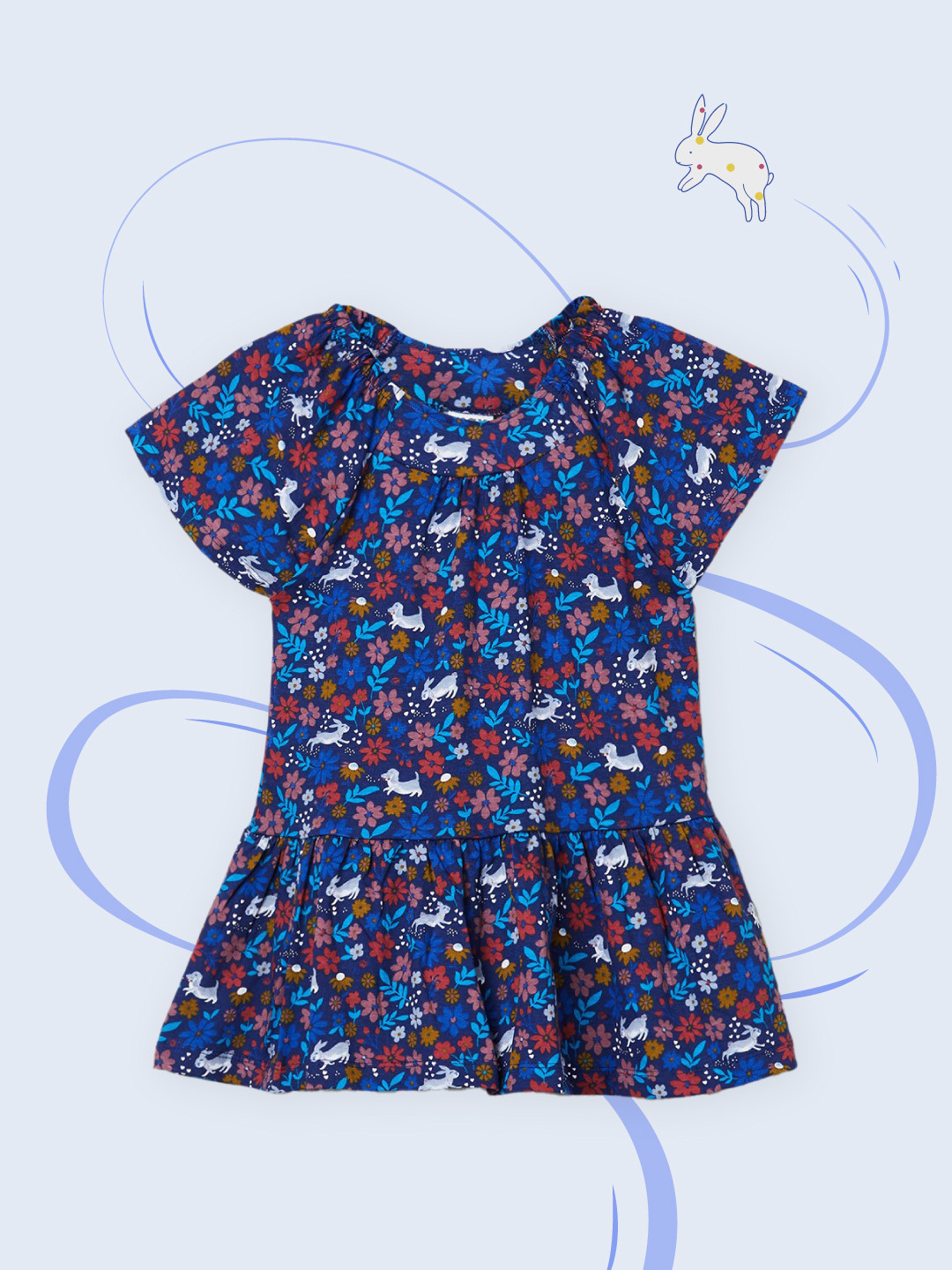 

max Navy Blue Floral Print Pure Cotton Peplum Top