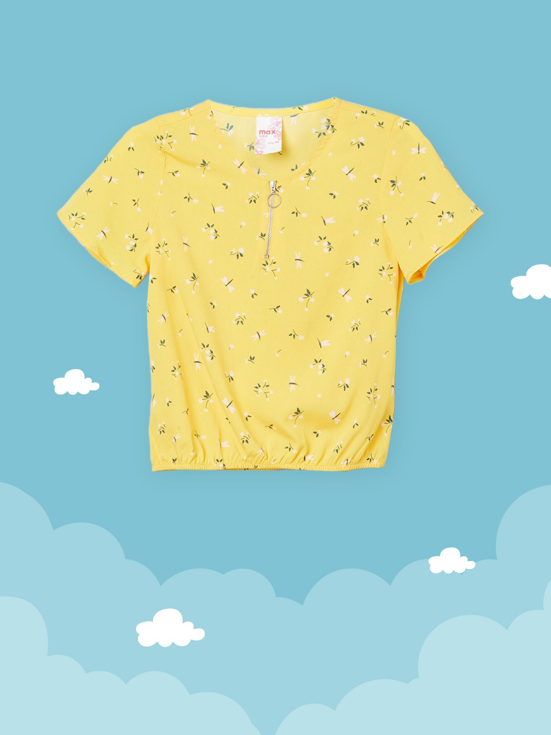

max Girls Yellow Floral Print Top