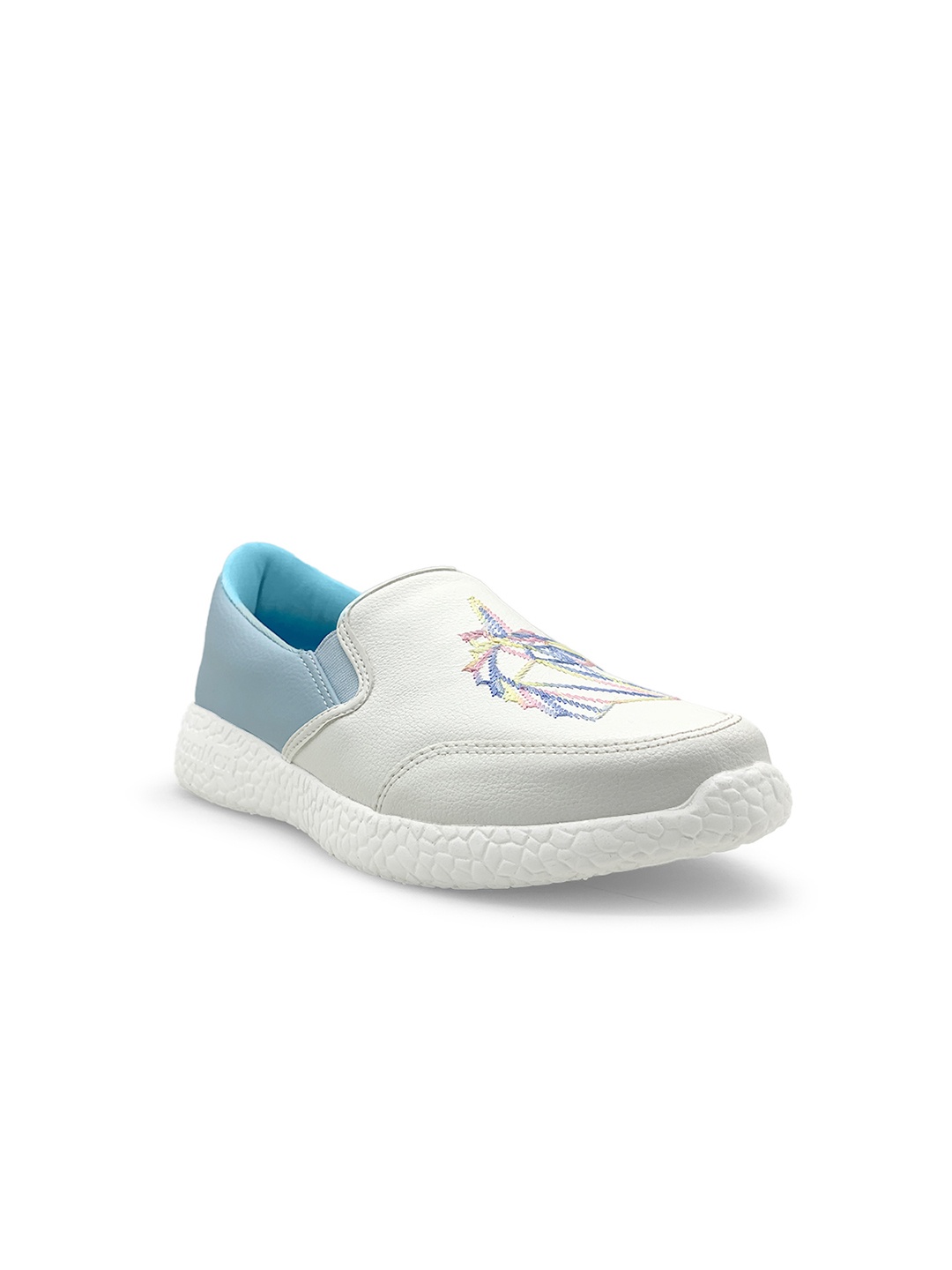 

KazarMax Women White Woven Design PU Unicorn Slip-On Sneakers