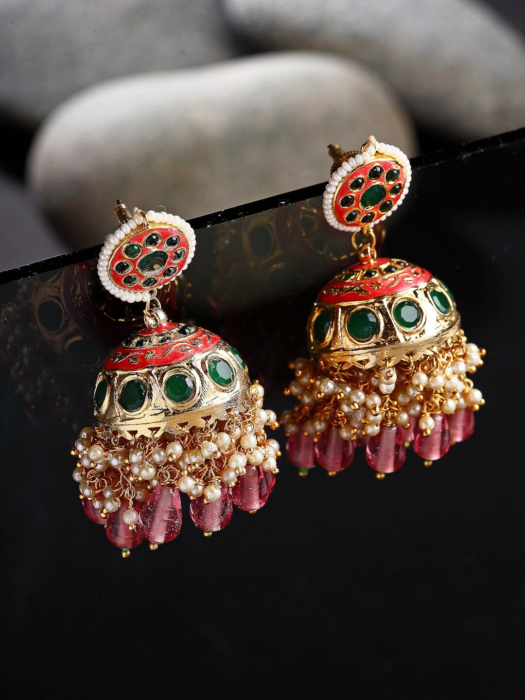 

DUGRISTYLE Pink Classic Jhumkas Earrings