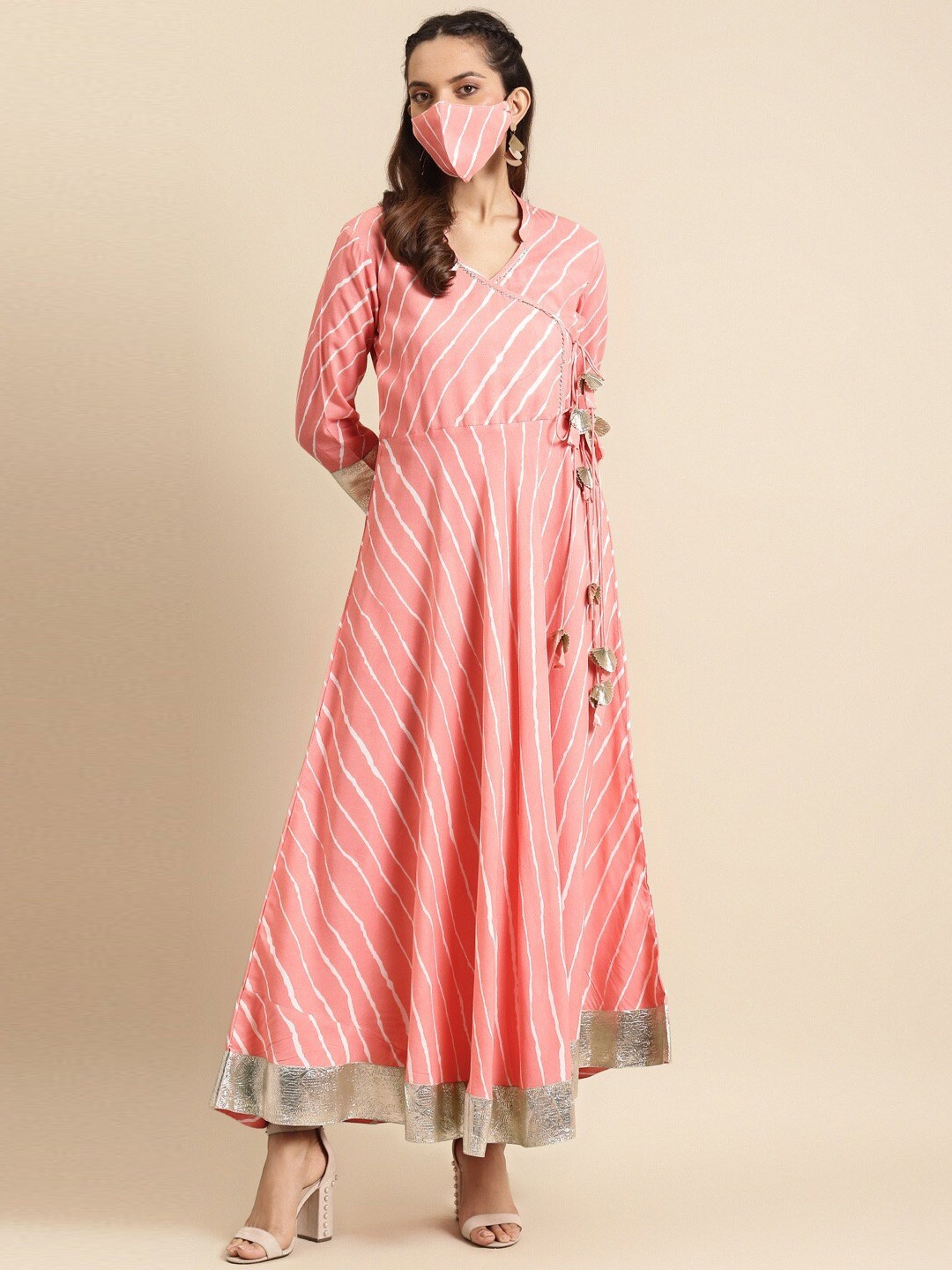 

RANGMAYEE Pink Striped Gotta Patti Ethnic Maxi Dress