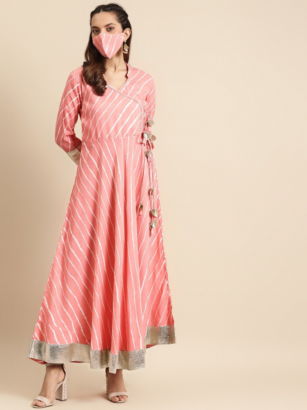 

RANGMAYEE Pink Striped Gotta Patti Ethnic Maxi Dress