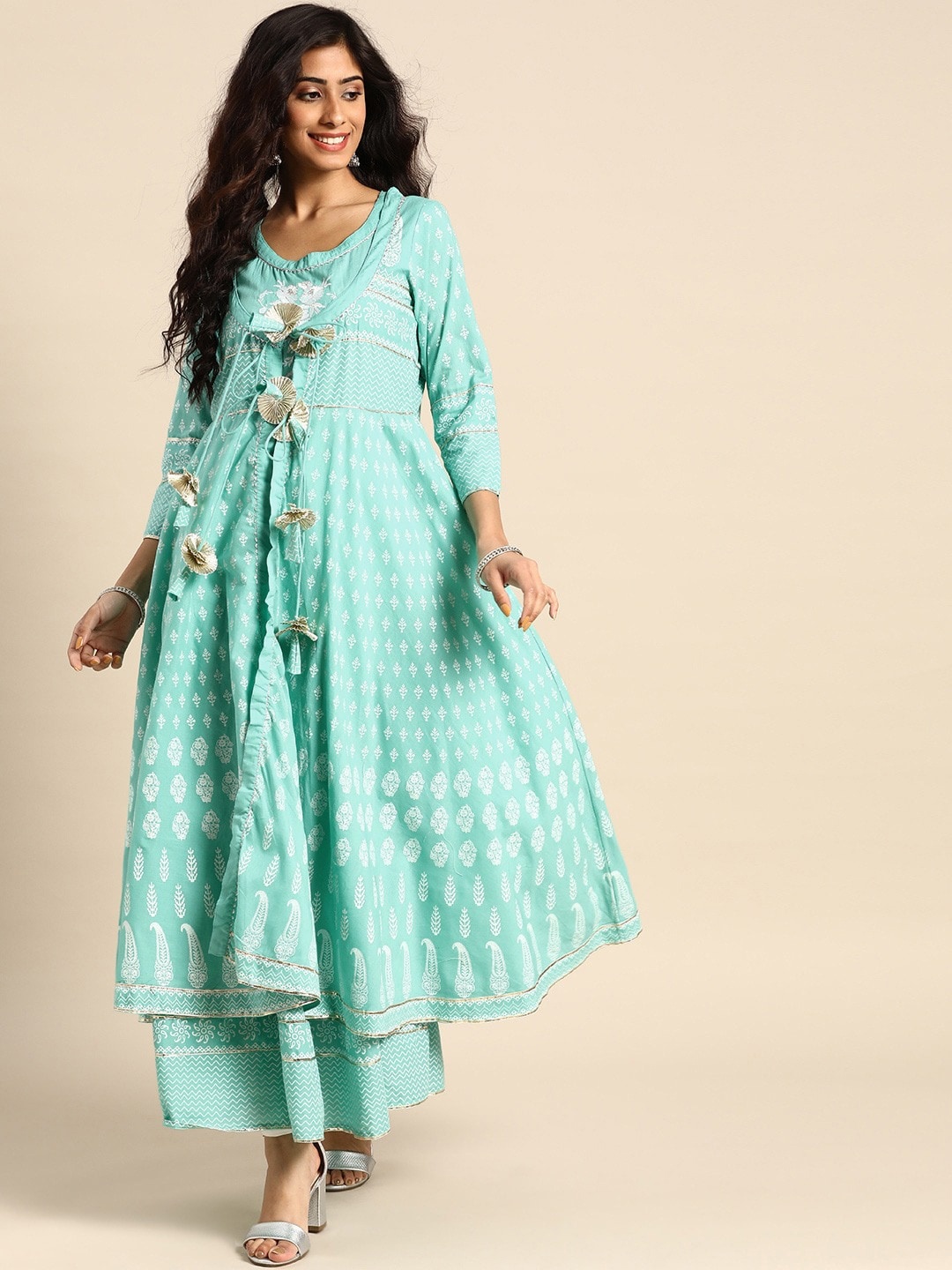 

RANGMAYEE Women Blue Ethnic Motifs Printed Cotton Anarkali Kurta