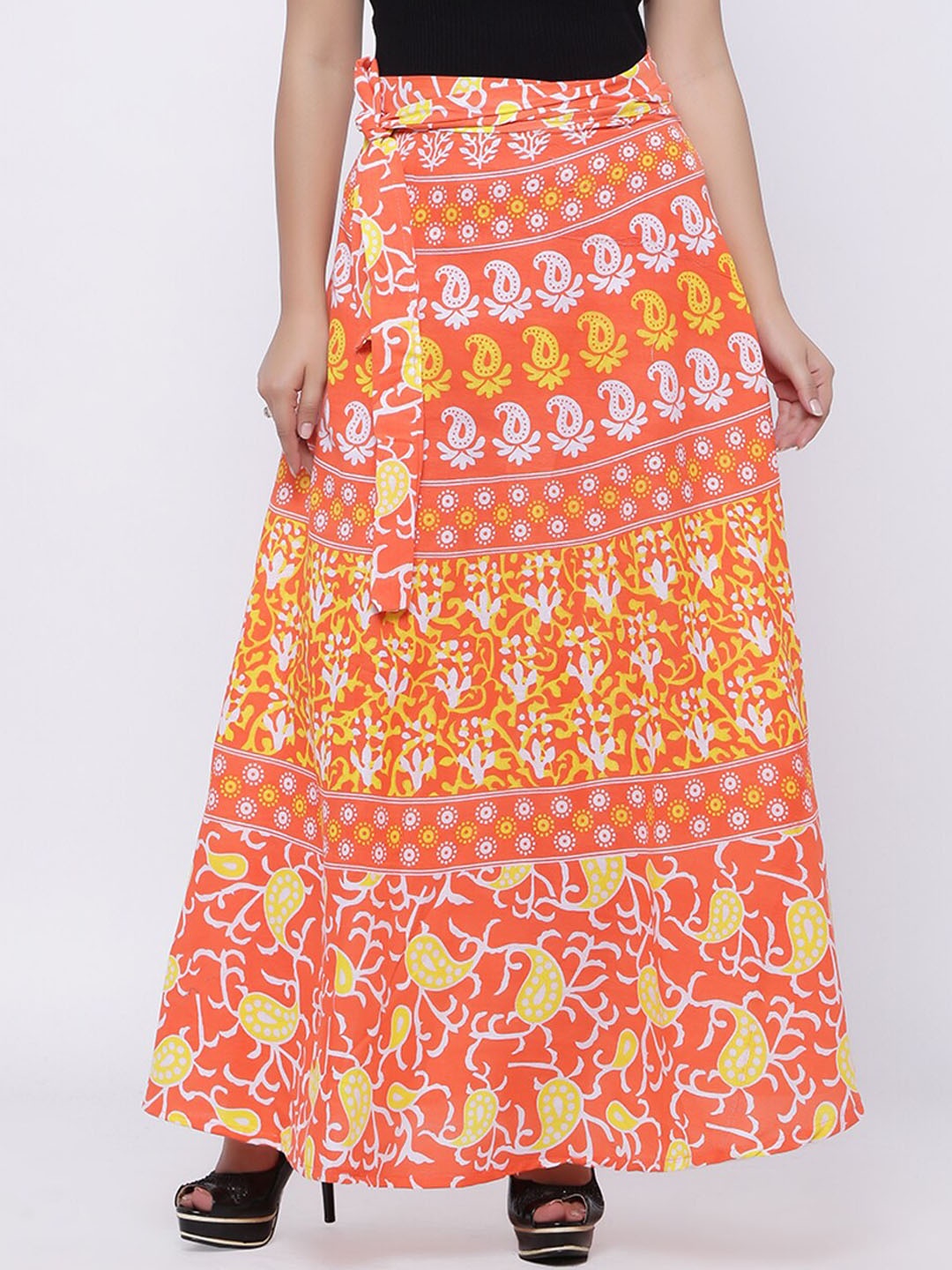 

SOUNDARYA Women Orange & Yellow Floral Printed Pure Cotton Wrap Around Skirt