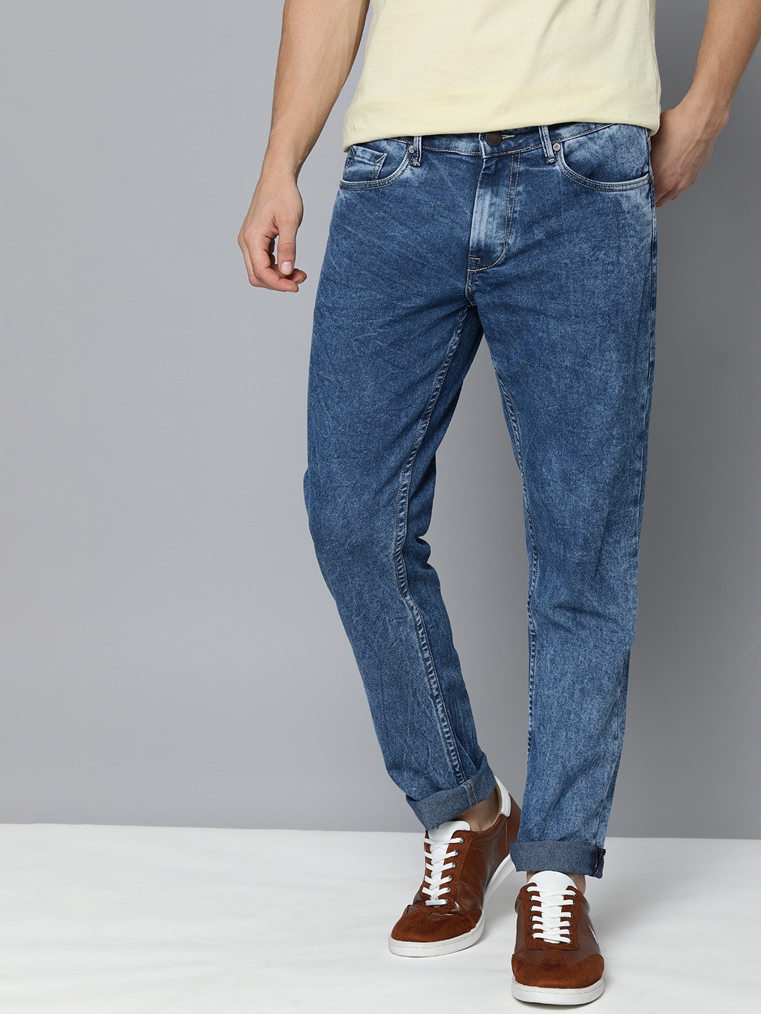 

HERE&NOW Men Blue Heavy Fade Acid Wash Stretchable Jeans