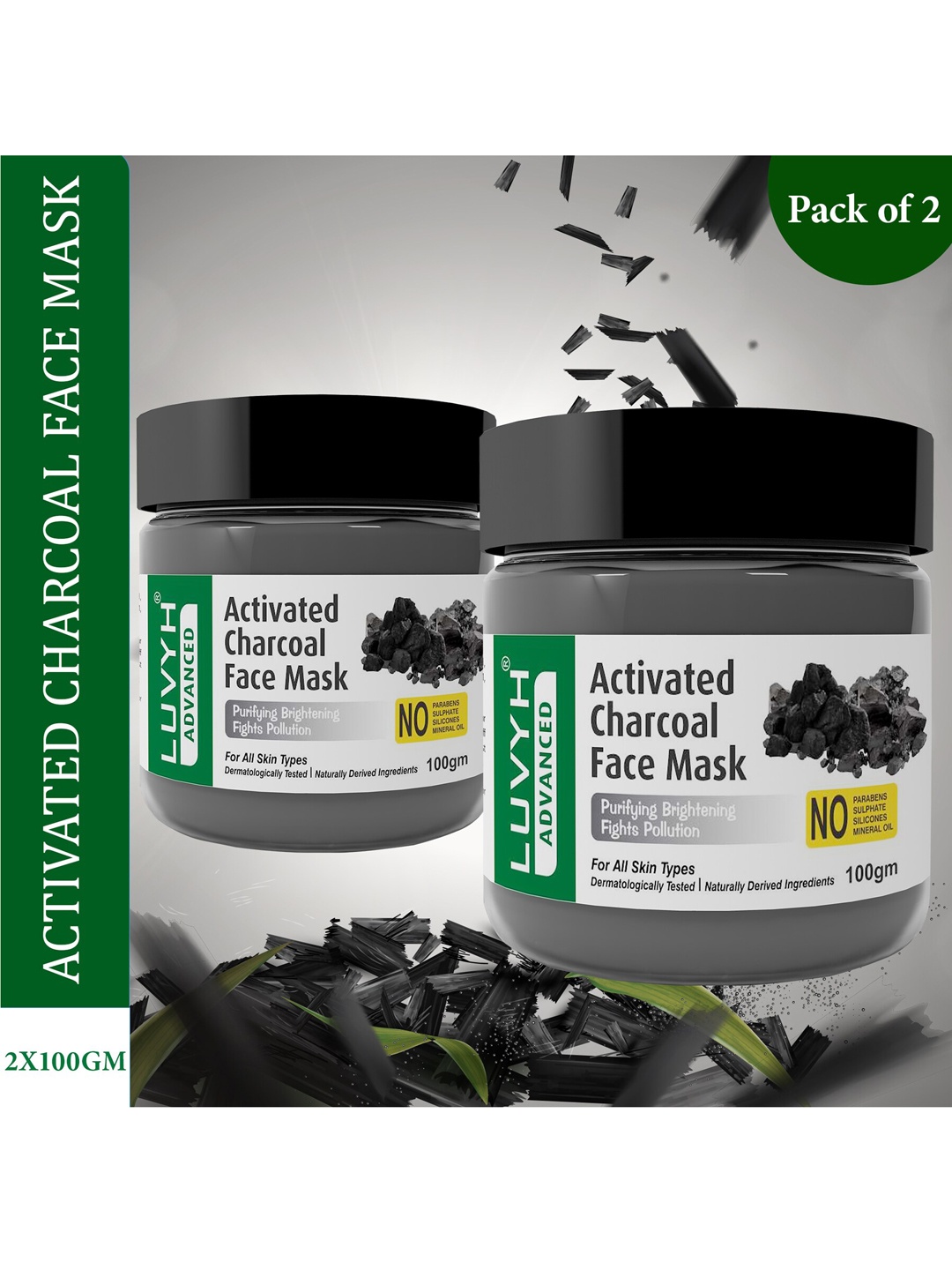 

LUVYH Set of 2 Activated Charcoal Face Mask 200g, Na