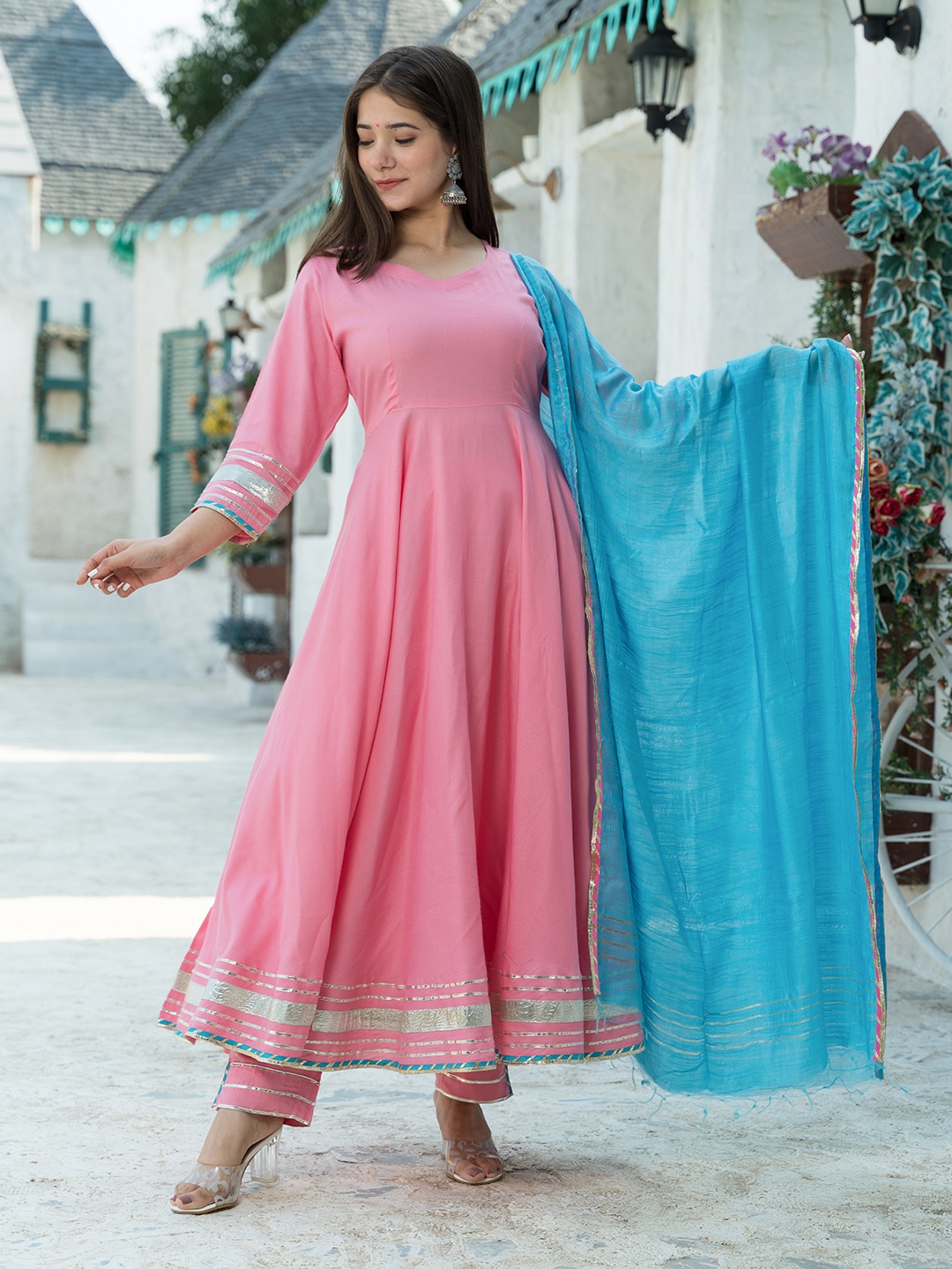 

PHEETA Women Pink Gotta Patti Kurta with Trousers & With Dupatta