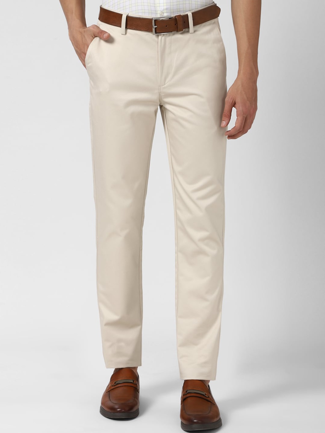 

Peter England Casuals Men Cream-Coloured Slim Fit Trousers
