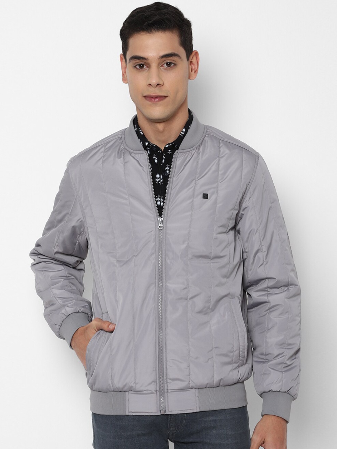 

Allen Solly Men Grey Bomber Jacket