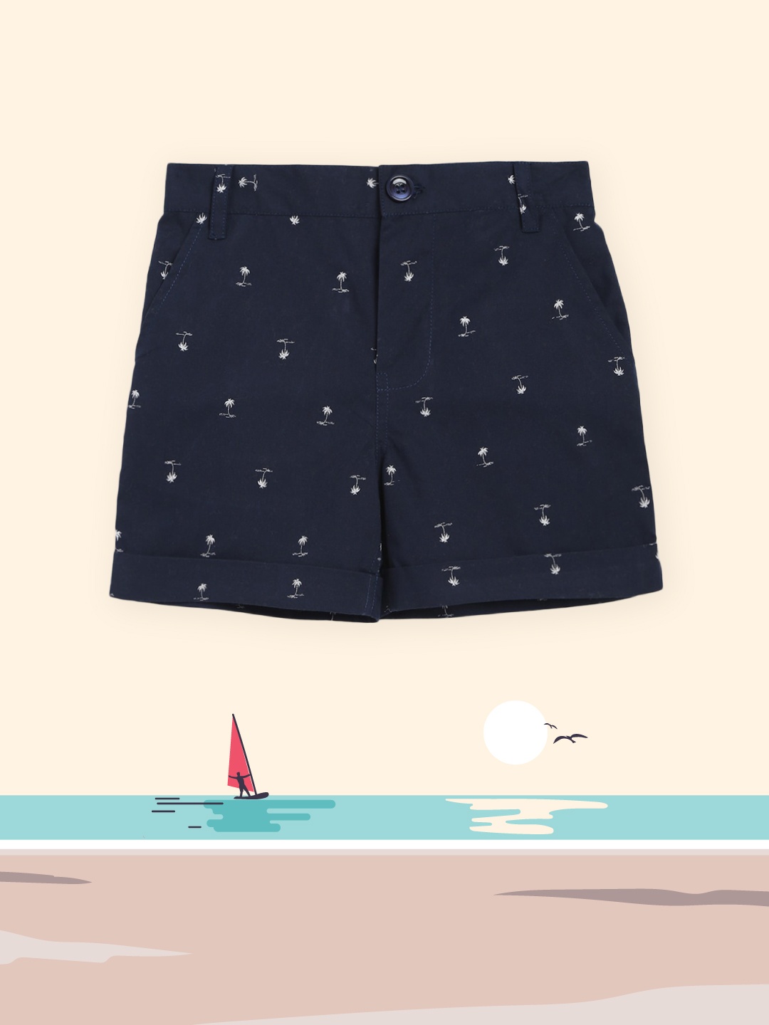 

Nauti Nati Boys Navy Blue Printed Pure Cotton Shorts