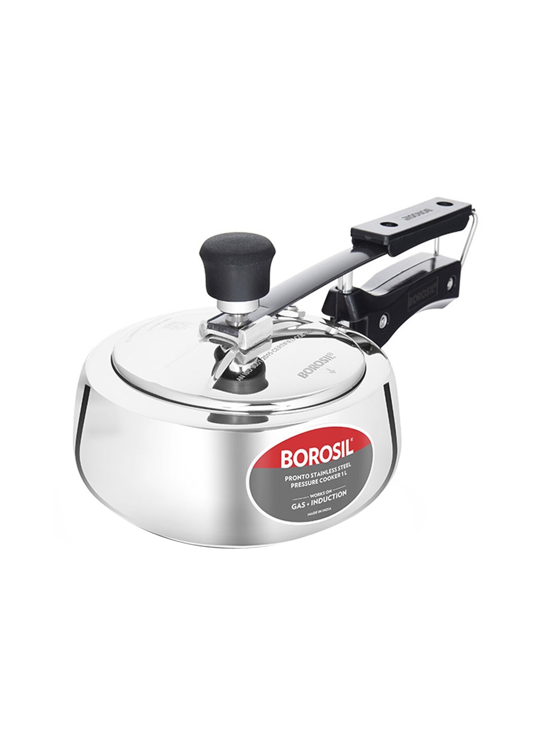 

BOROSIL Pronto Silver-Toned Stainless Steel Induction Base 1L Pressure Cooker