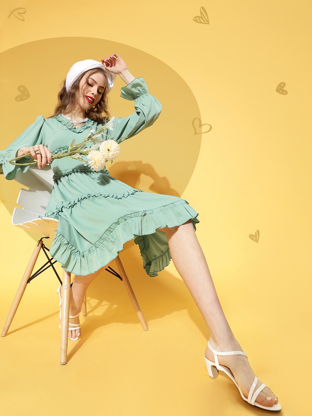 

plusS Enchanting Sea Green Solid Ruffled Dress