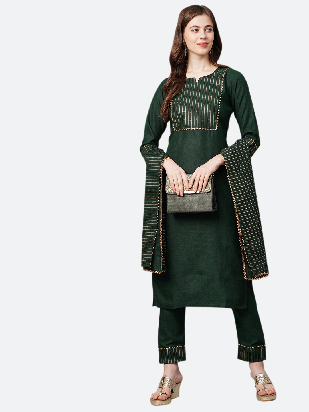 

KALINI Women Green Yoke Design Kurta with Trousers