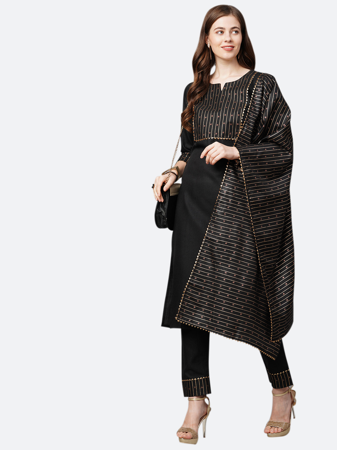 

KALINI Women Black Yoke Design Kurta with Trousers & With Dupatta
