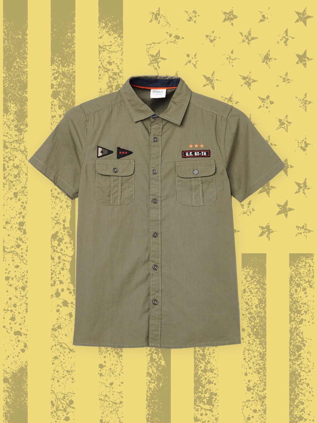 

max Boys Olive Green Pure Cotton Casual Shirt