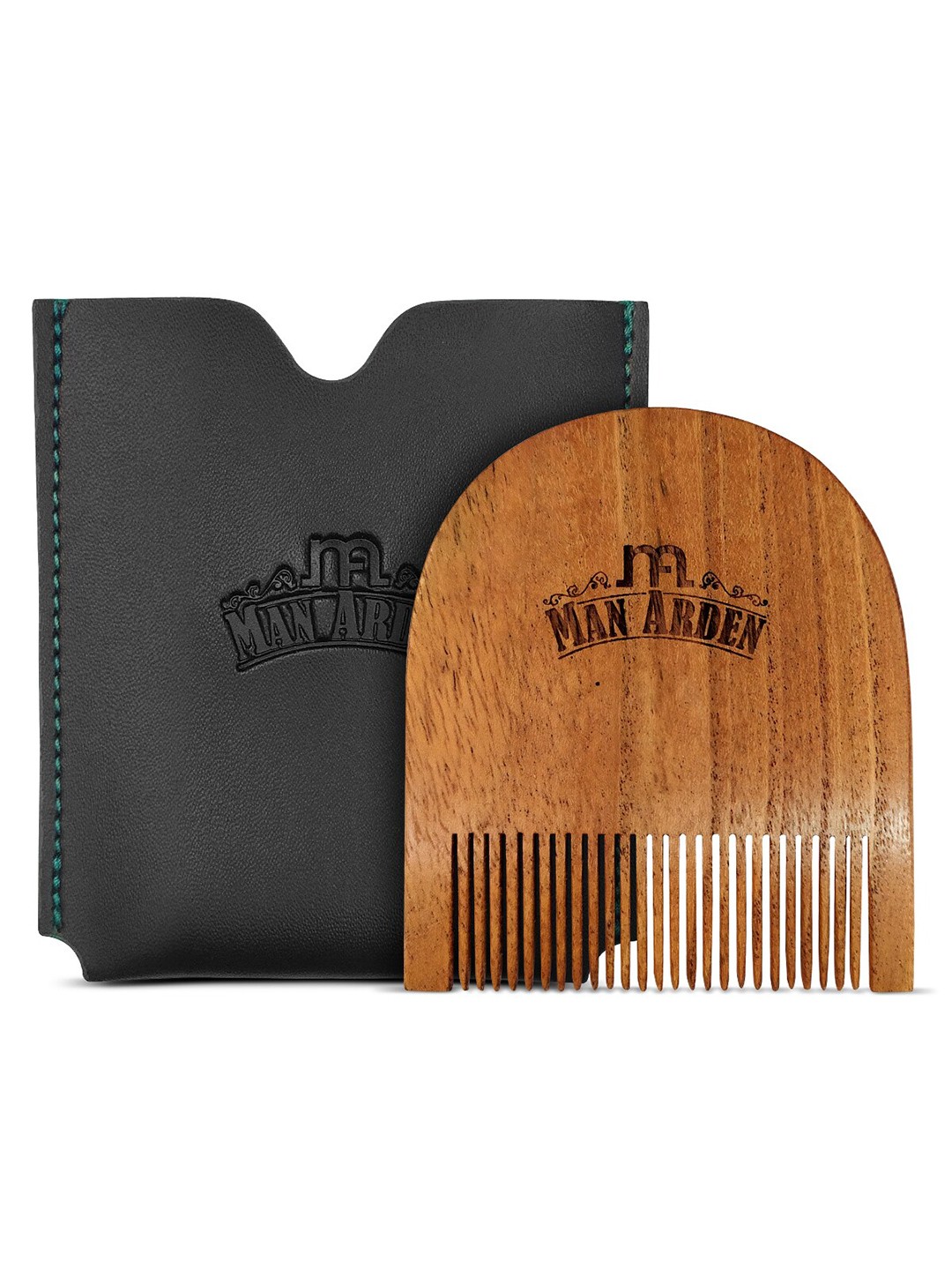 

Man Arden Men Brown Pure Neem Wooden U Shaped Beard Comb with Premium Faux Leather Pouch