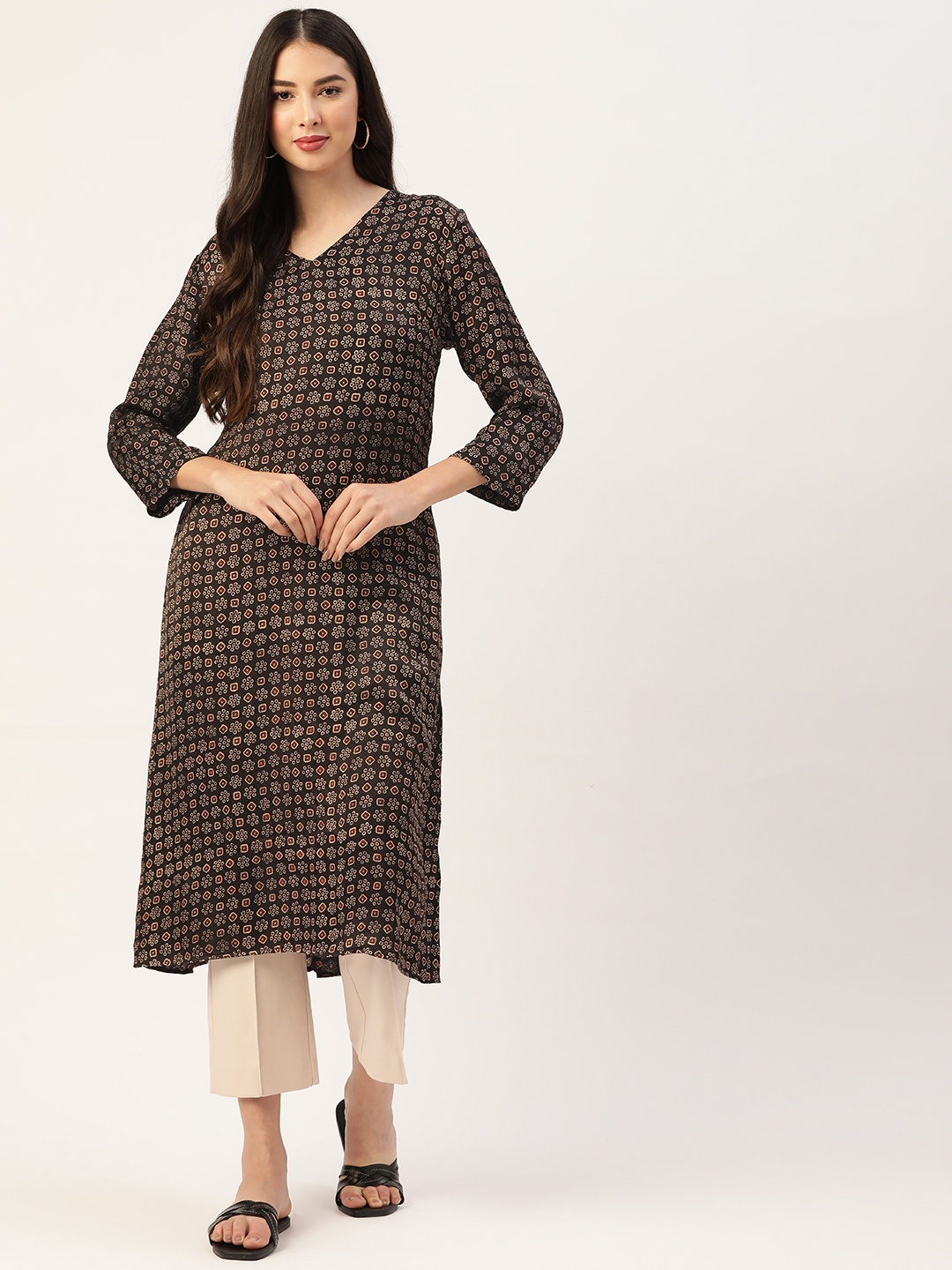 

Ancestry Women Navy Blue & Red Ethnic Motifs Printed Kurta