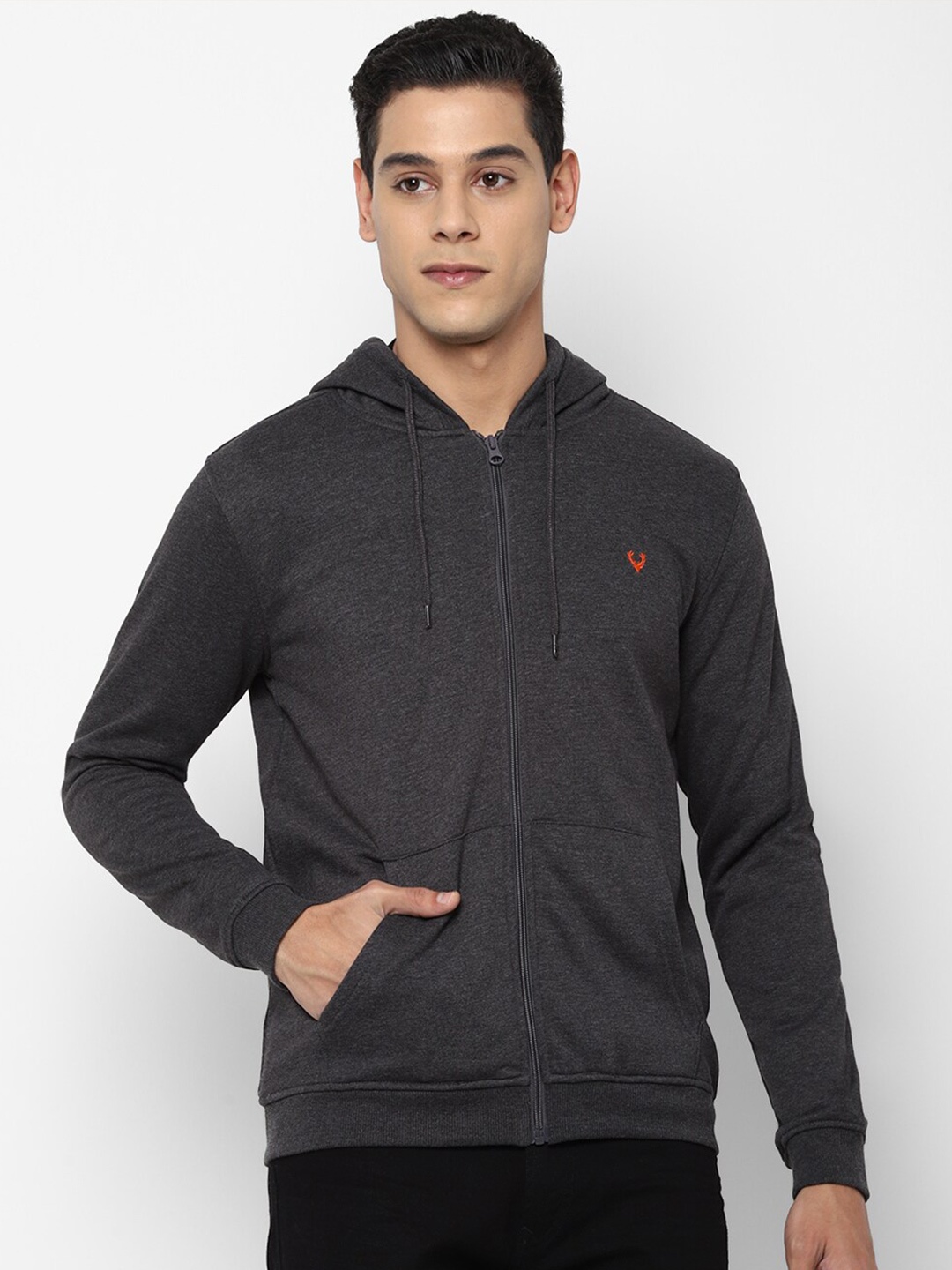 

Allen Solly Men Grey Pure Cotton Hooded Sweatshirt