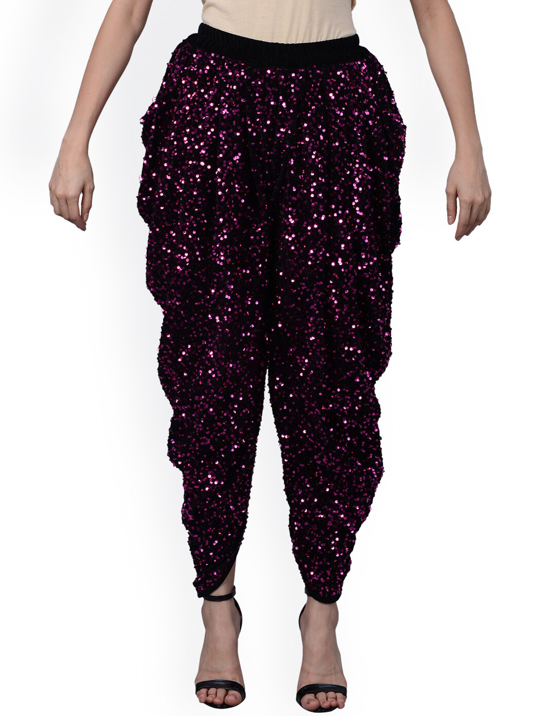 

Vdesi Women Magenta Sequinned Velvet Dhoti Pants