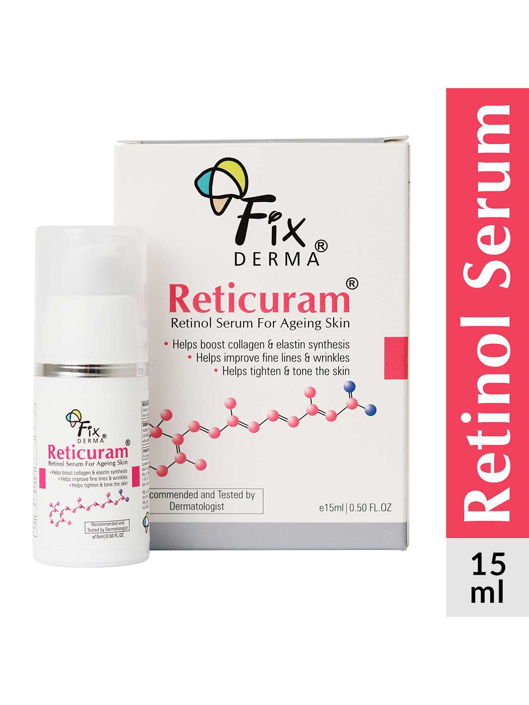 

FIXDERMA 0.05% Pure Retinol Reticuram Face Serum For Anti Aging - 15ml, White